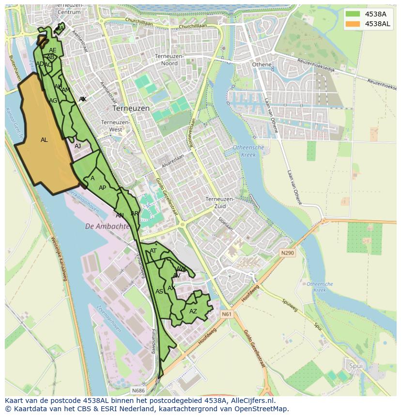 Afbeelding van het postcodegebied 4538 AL op de kaart.