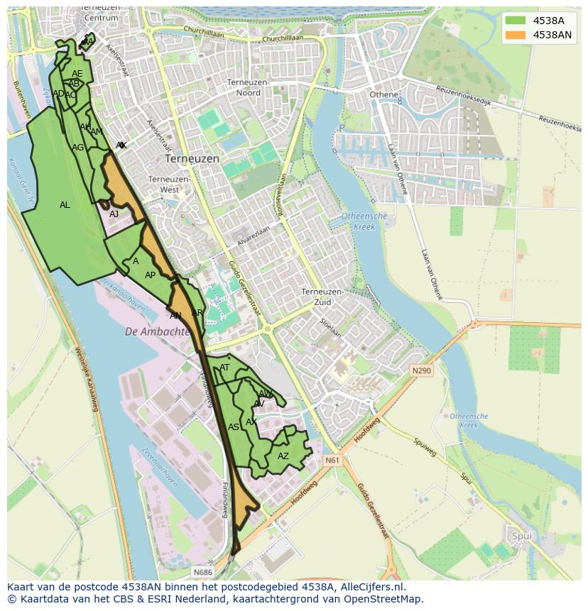 Afbeelding van het postcodegebied 4538 AN op de kaart.