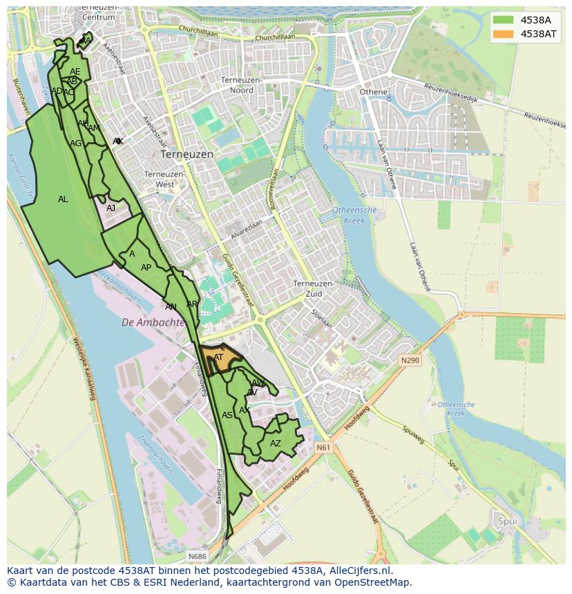 Afbeelding van het postcodegebied 4538 AT op de kaart.