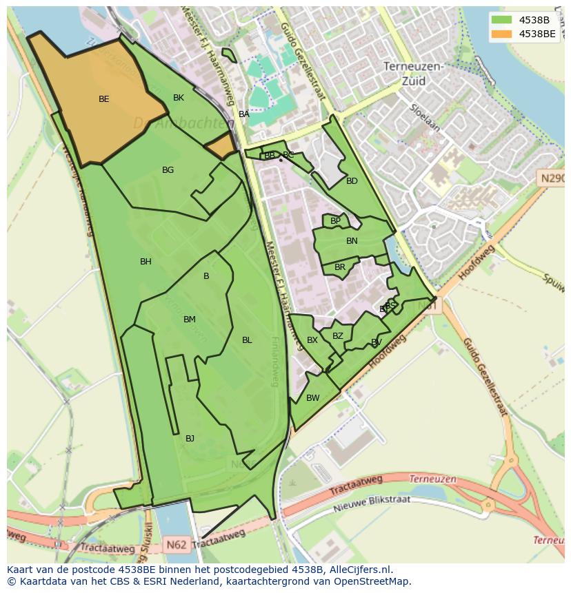 Afbeelding van het postcodegebied 4538 BE op de kaart.
