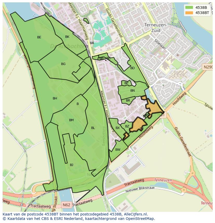 Afbeelding van het postcodegebied 4538 BT op de kaart.