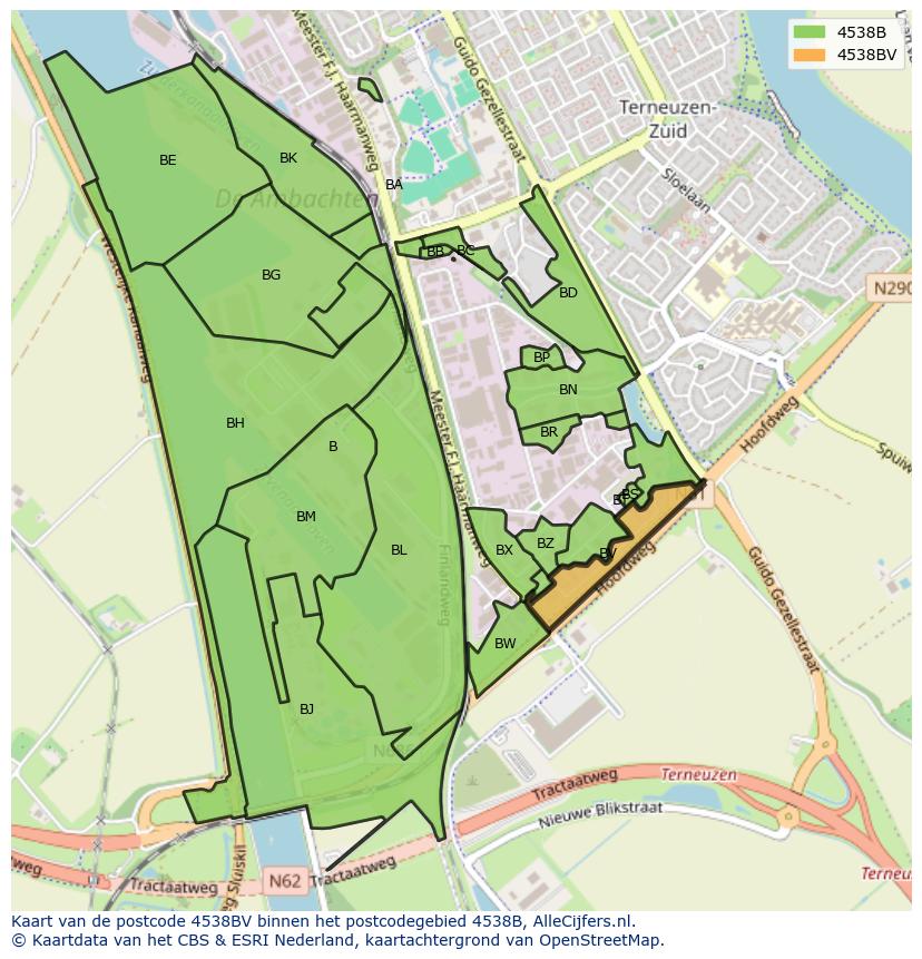 Afbeelding van het postcodegebied 4538 BV op de kaart.