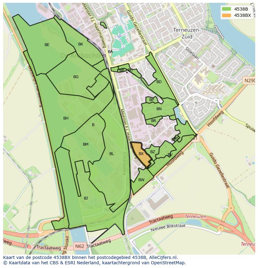 Afbeelding van het postcodegebied 4538 BX op de kaart.