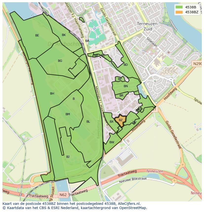 Afbeelding van het postcodegebied 4538 BZ op de kaart.