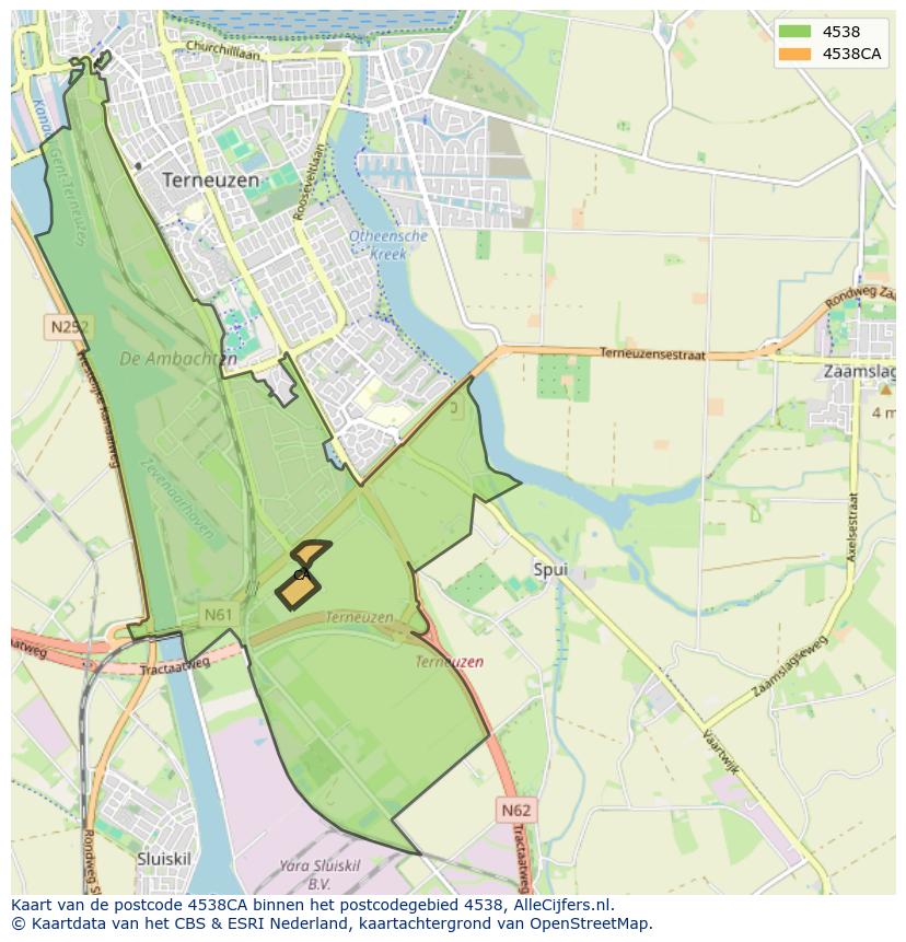 Afbeelding van het postcodegebied 4538 CA op de kaart.