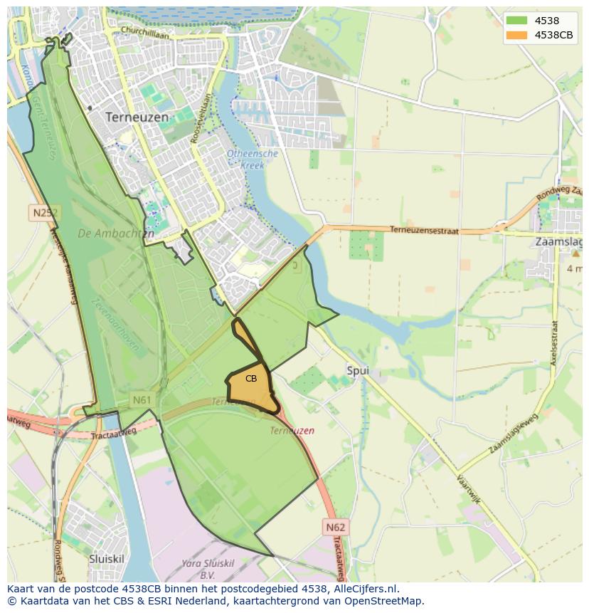 Afbeelding van het postcodegebied 4538 CB op de kaart.
