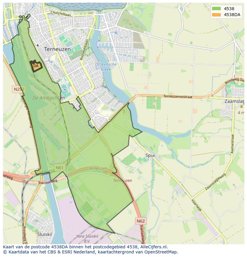 Afbeelding van het postcodegebied 4538 DA op de kaart.
