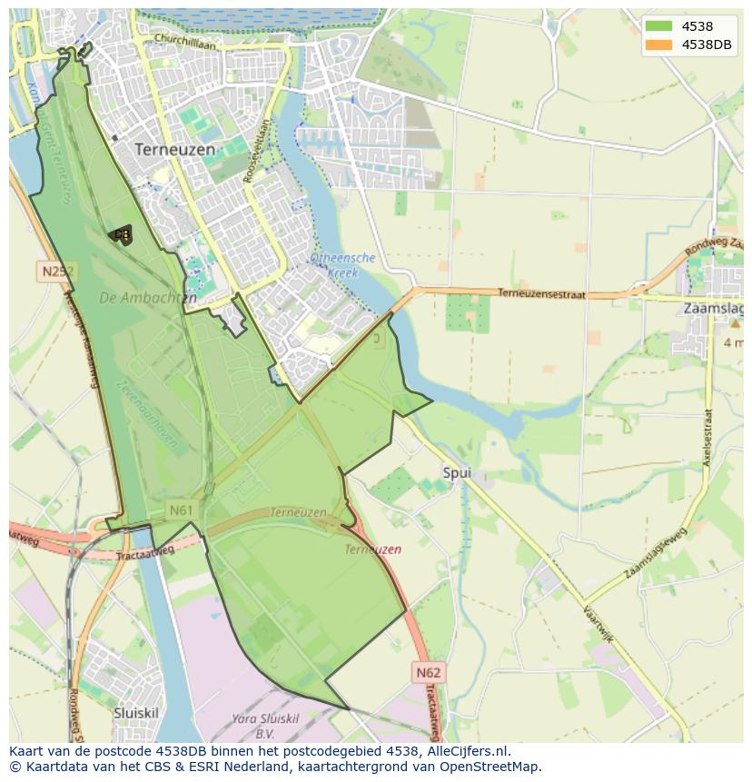 Afbeelding van het postcodegebied 4538 DB op de kaart.