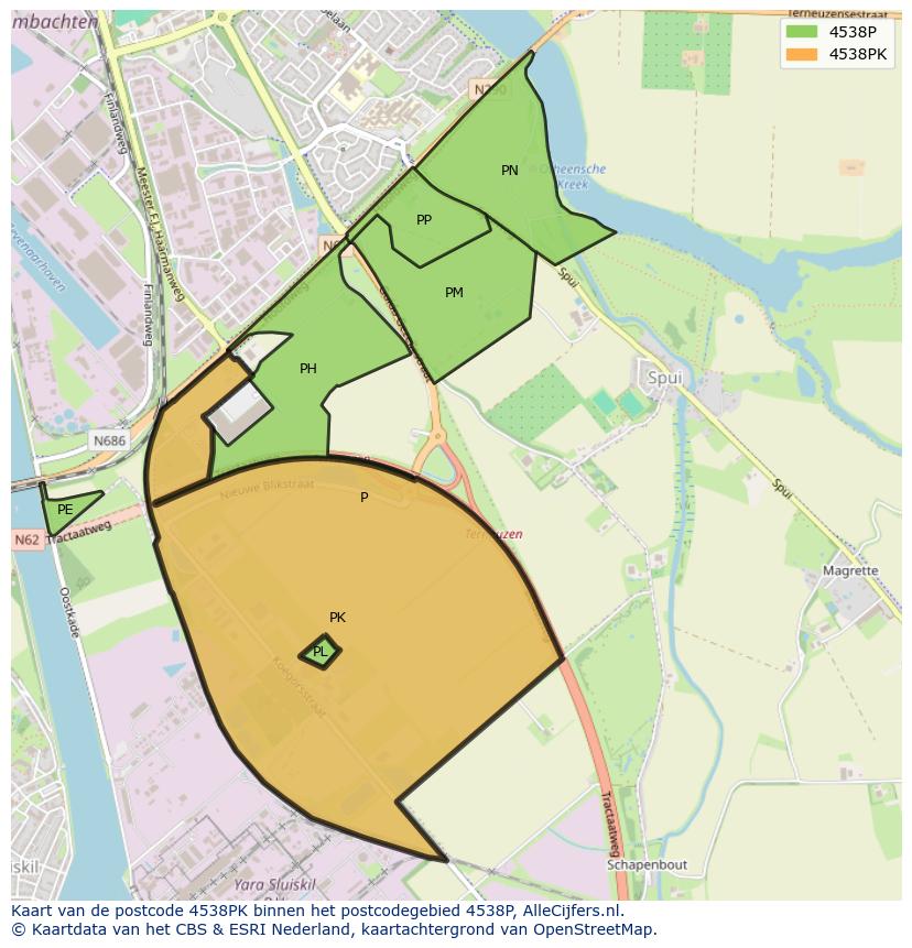 Afbeelding van het postcodegebied 4538 PK op de kaart.