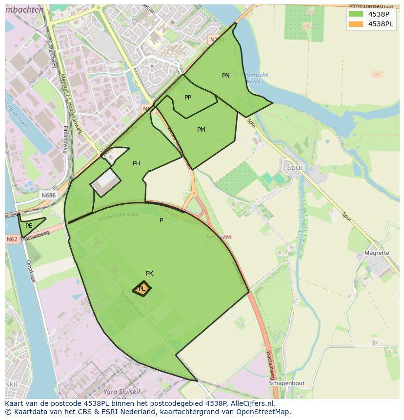 Afbeelding van het postcodegebied 4538 PL op de kaart.