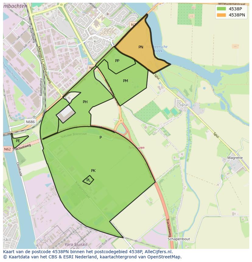 Afbeelding van het postcodegebied 4538 PN op de kaart.