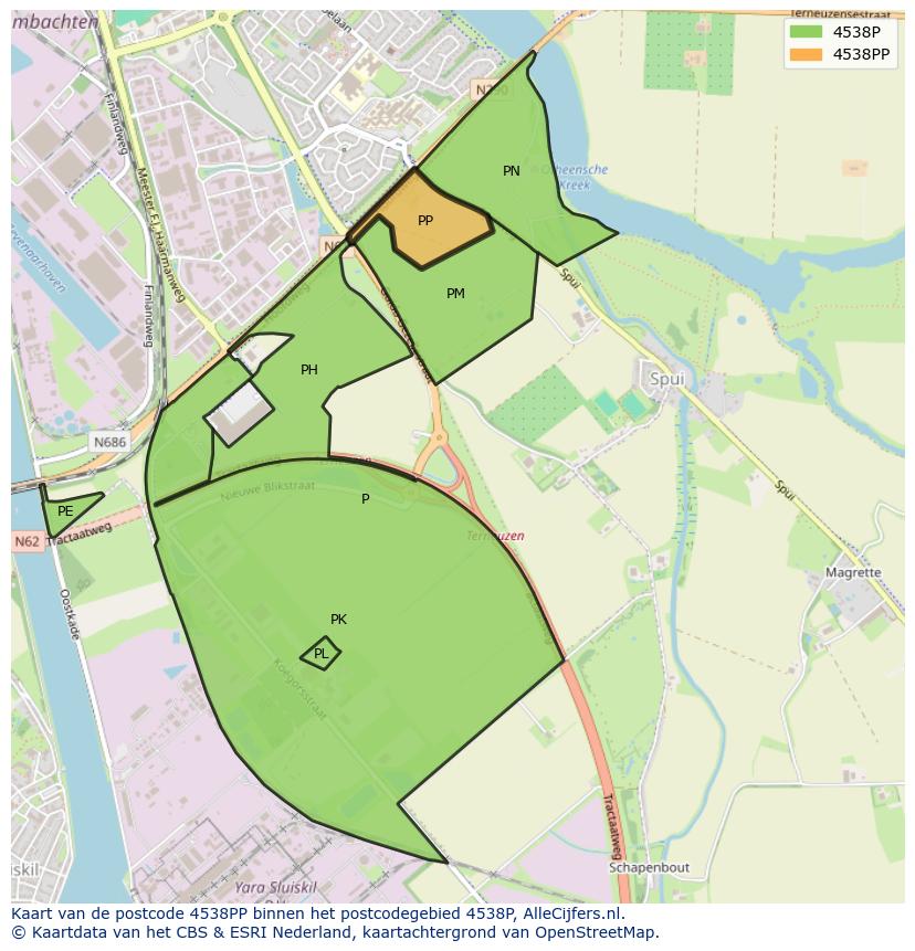 Afbeelding van het postcodegebied 4538 PP op de kaart.