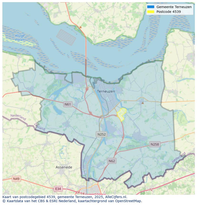 Afbeelding van het postcodegebied 4539 op de kaart.