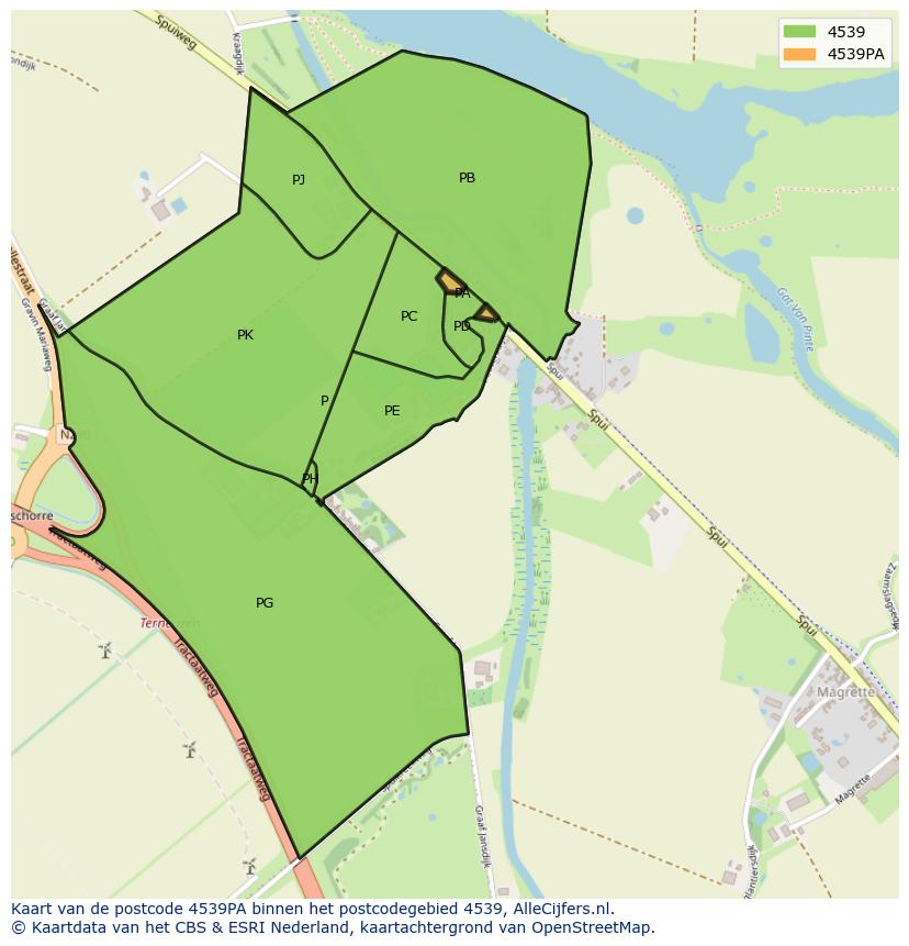 Afbeelding van het postcodegebied 4539 PA op de kaart.