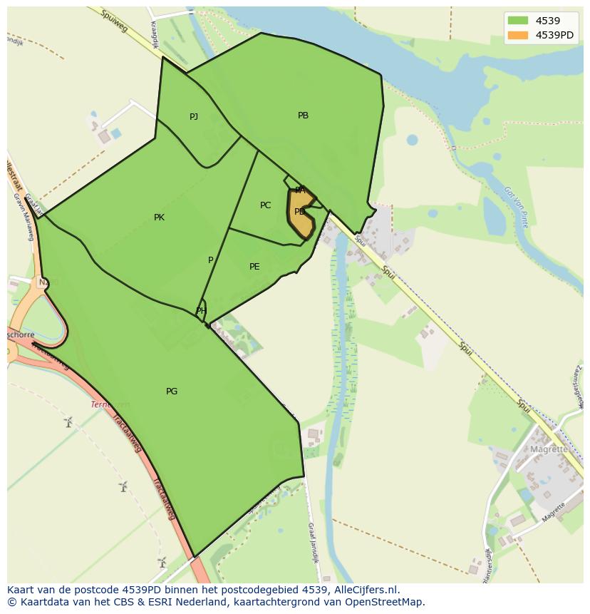 Afbeelding van het postcodegebied 4539 PD op de kaart.