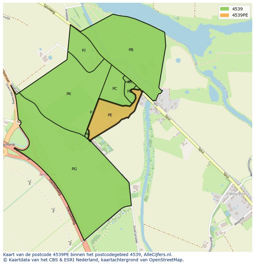 Afbeelding van het postcodegebied 4539 PE op de kaart.