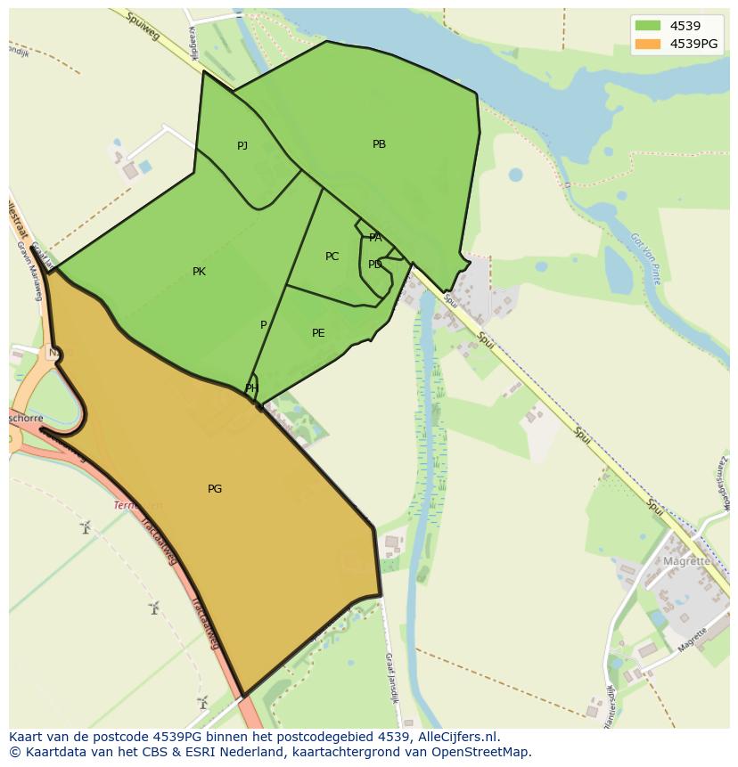 Afbeelding van het postcodegebied 4539 PG op de kaart.