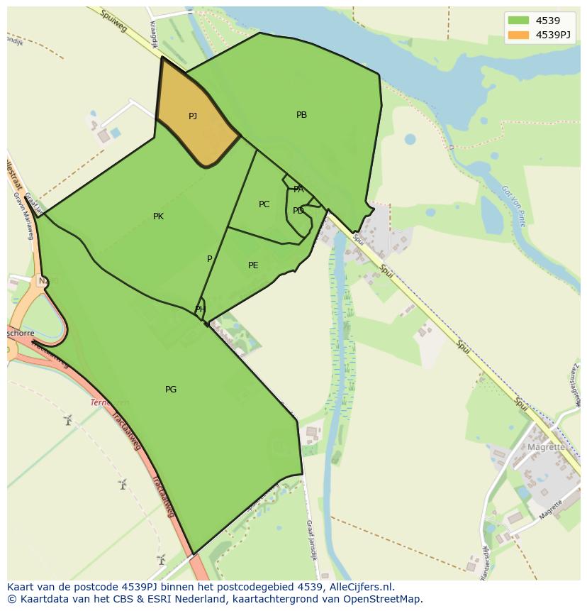 Afbeelding van het postcodegebied 4539 PJ op de kaart.