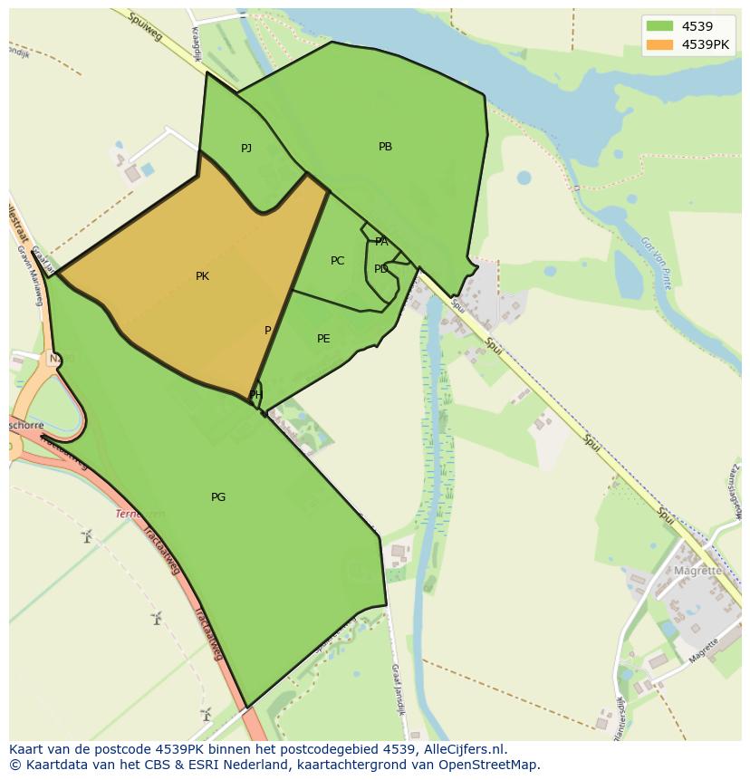 Afbeelding van het postcodegebied 4539 PK op de kaart.