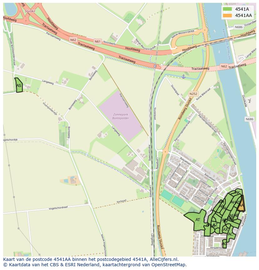 Afbeelding van het postcodegebied 4541 AA op de kaart.