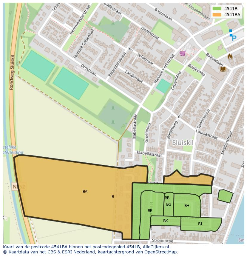 Afbeelding van het postcodegebied 4541 BA op de kaart.
