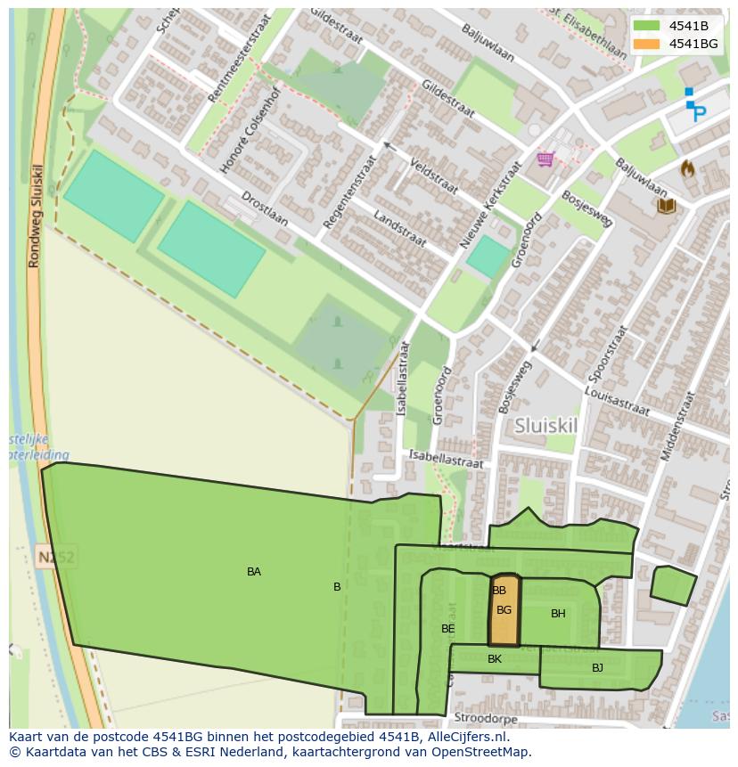 Afbeelding van het postcodegebied 4541 BG op de kaart.