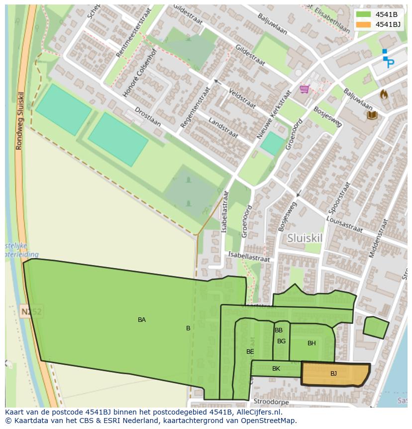 Afbeelding van het postcodegebied 4541 BJ op de kaart.
