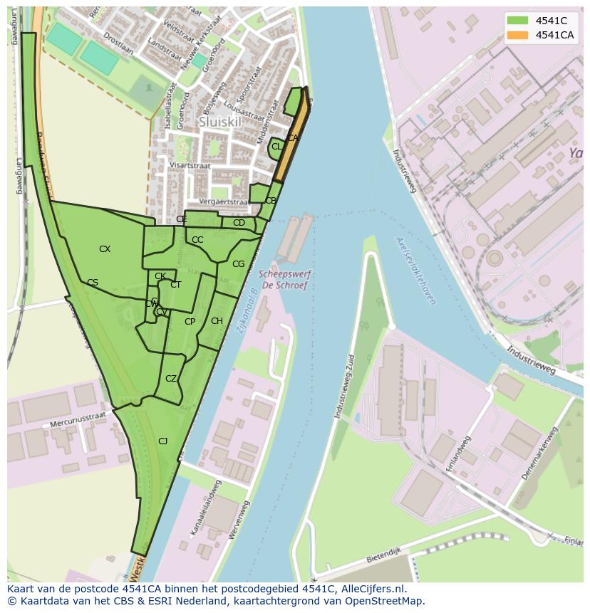 Afbeelding van het postcodegebied 4541 CA op de kaart.