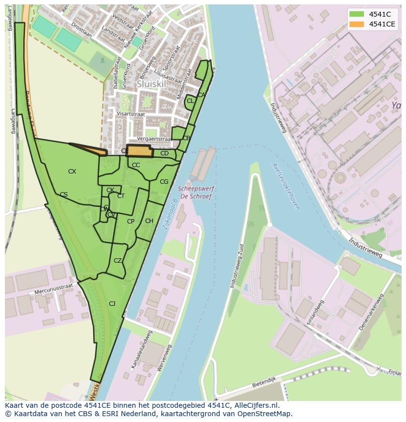 Afbeelding van het postcodegebied 4541 CE op de kaart.