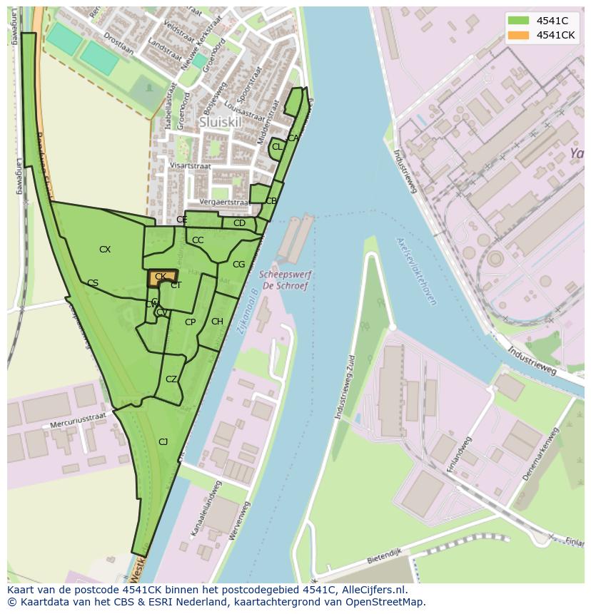 Afbeelding van het postcodegebied 4541 CK op de kaart.
