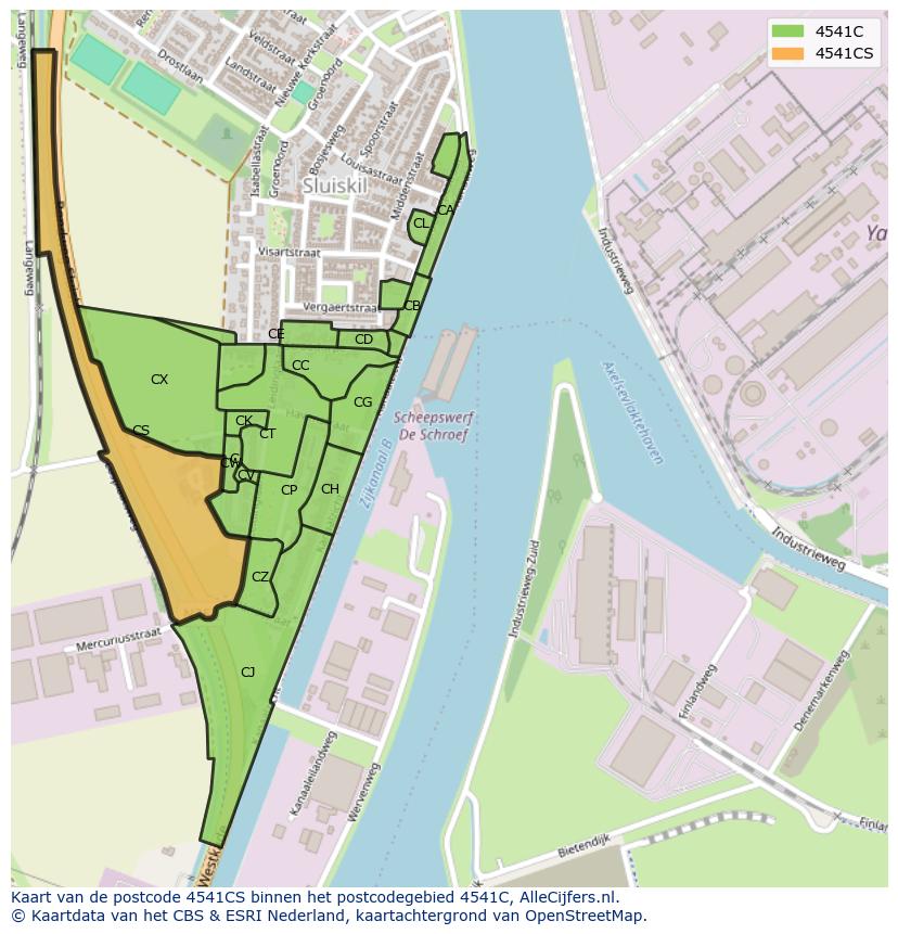 Afbeelding van het postcodegebied 4541 CS op de kaart.