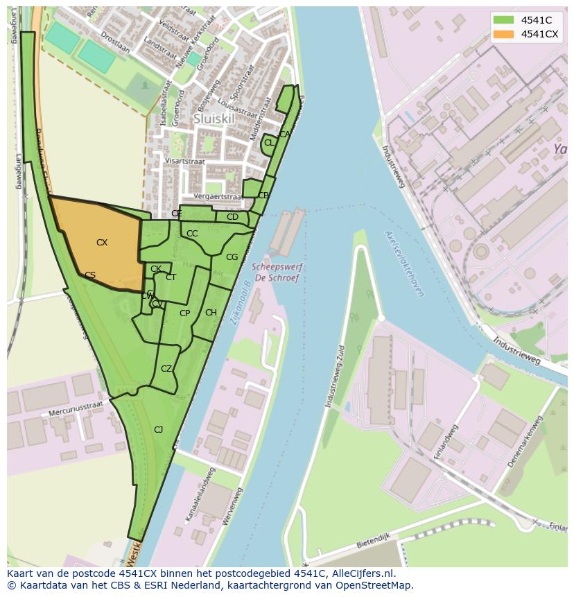 Afbeelding van het postcodegebied 4541 CX op de kaart.