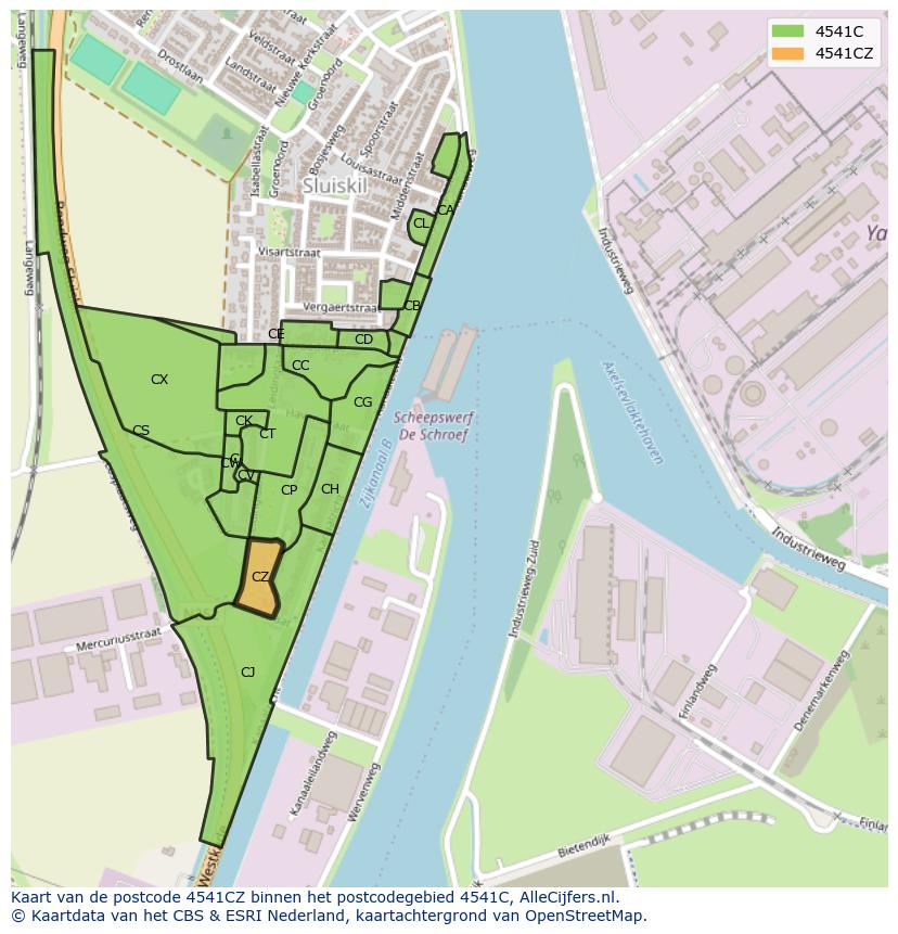 Afbeelding van het postcodegebied 4541 CZ op de kaart.