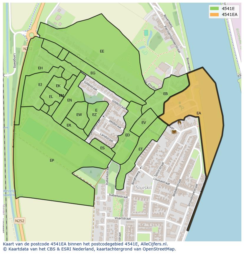 Afbeelding van het postcodegebied 4541 EA op de kaart.