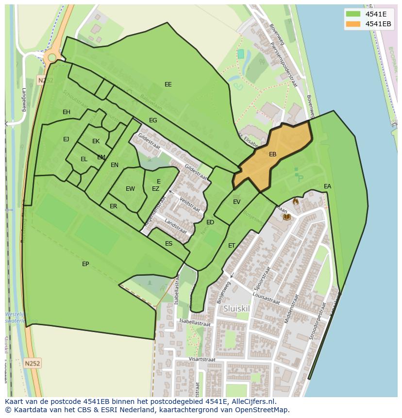 Afbeelding van het postcodegebied 4541 EB op de kaart.