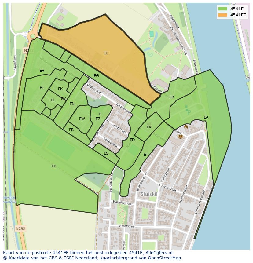 Afbeelding van het postcodegebied 4541 EE op de kaart.