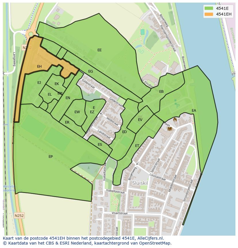Afbeelding van het postcodegebied 4541 EH op de kaart.