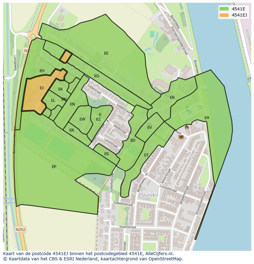 Afbeelding van het postcodegebied 4541 EJ op de kaart.