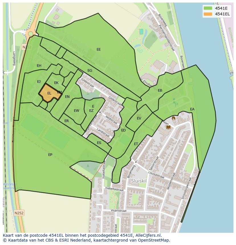 Afbeelding van het postcodegebied 4541 EL op de kaart.