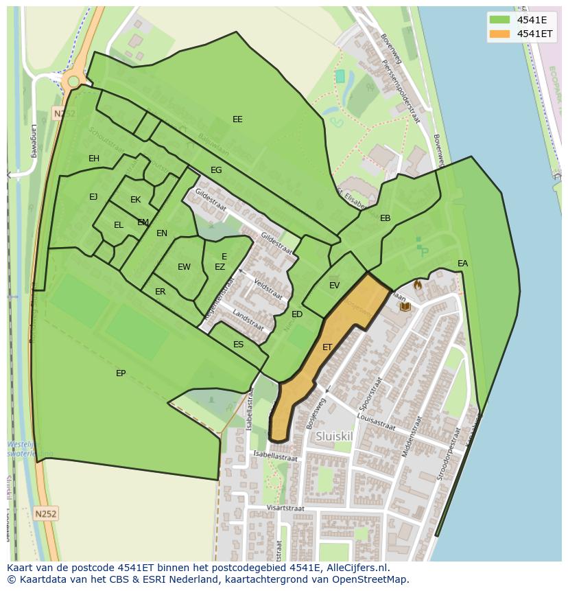 Afbeelding van het postcodegebied 4541 ET op de kaart.