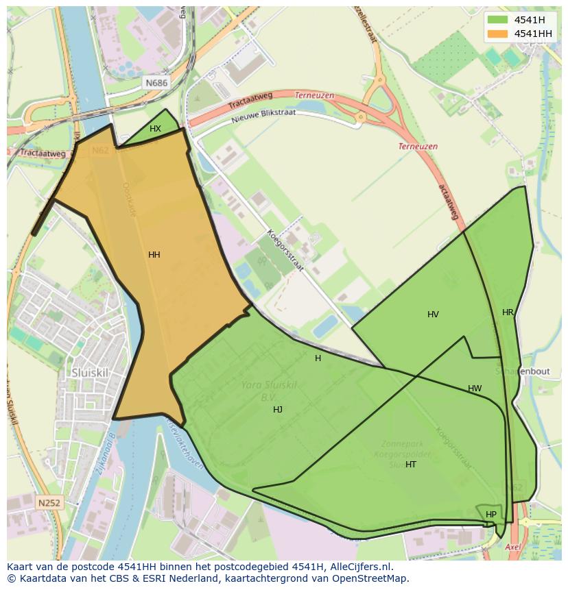 Afbeelding van het postcodegebied 4541 HH op de kaart.