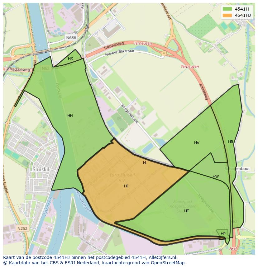 Afbeelding van het postcodegebied 4541 HJ op de kaart.