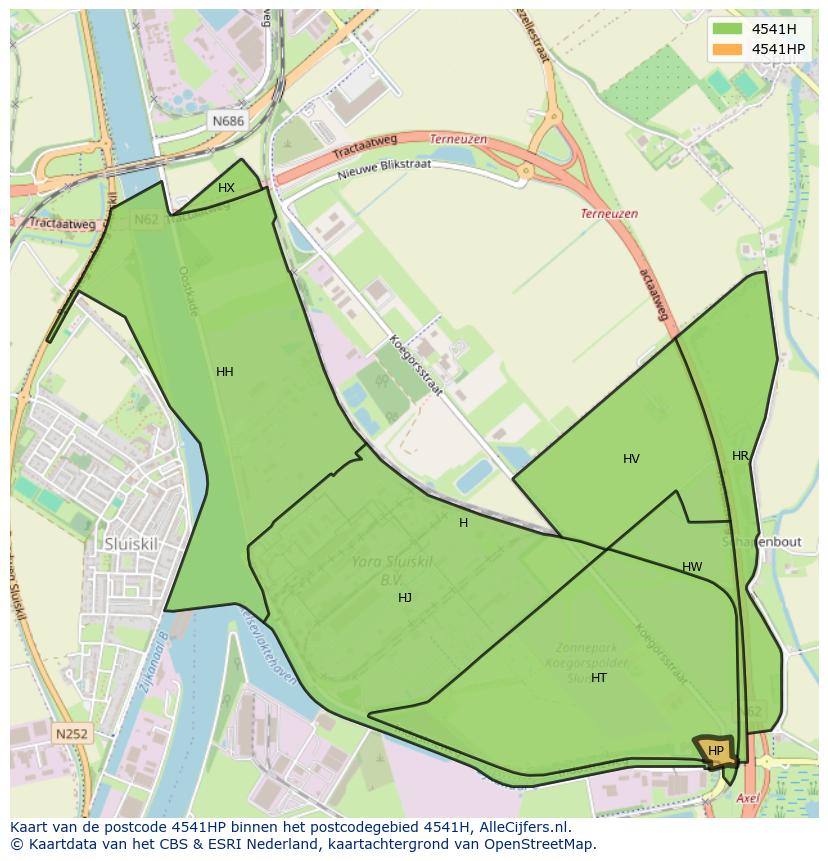 Afbeelding van het postcodegebied 4541 HP op de kaart.