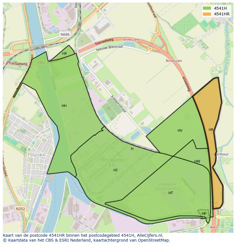 Afbeelding van het postcodegebied 4541 HR op de kaart.