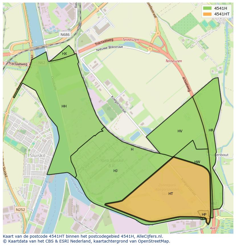 Afbeelding van het postcodegebied 4541 HT op de kaart.