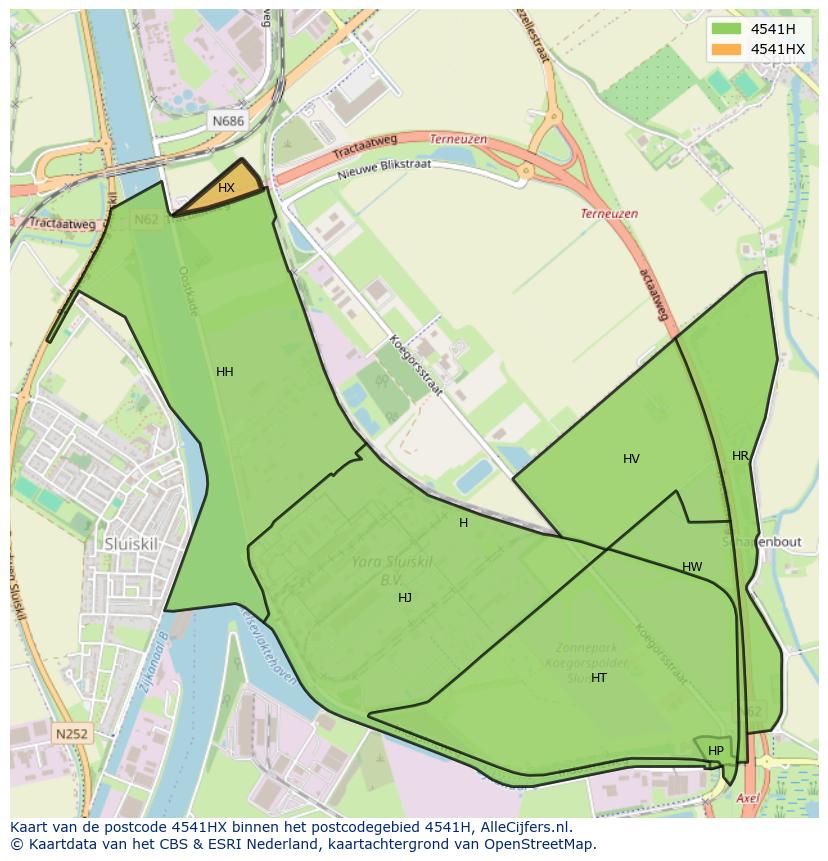 Afbeelding van het postcodegebied 4541 HX op de kaart.