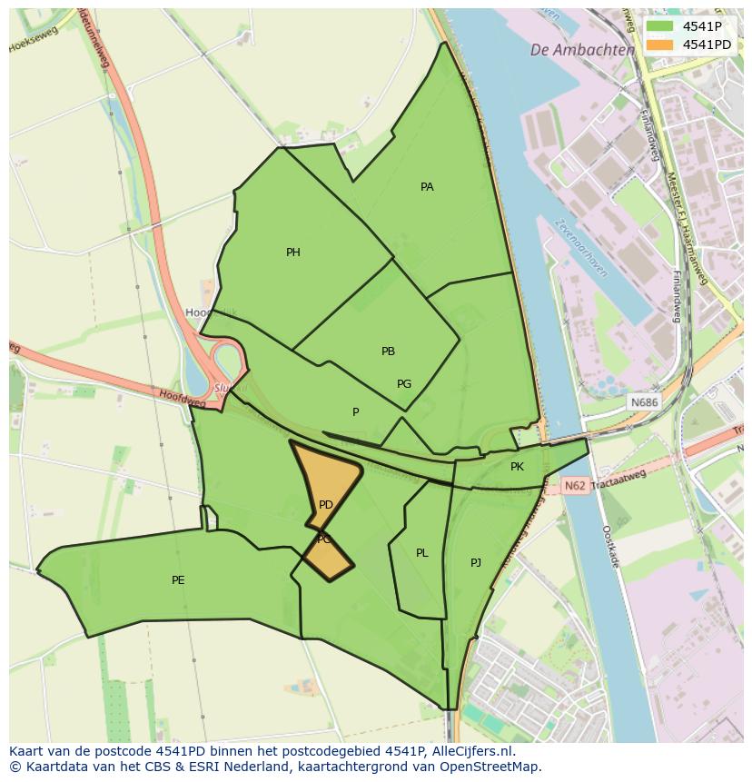Afbeelding van het postcodegebied 4541 PD op de kaart.