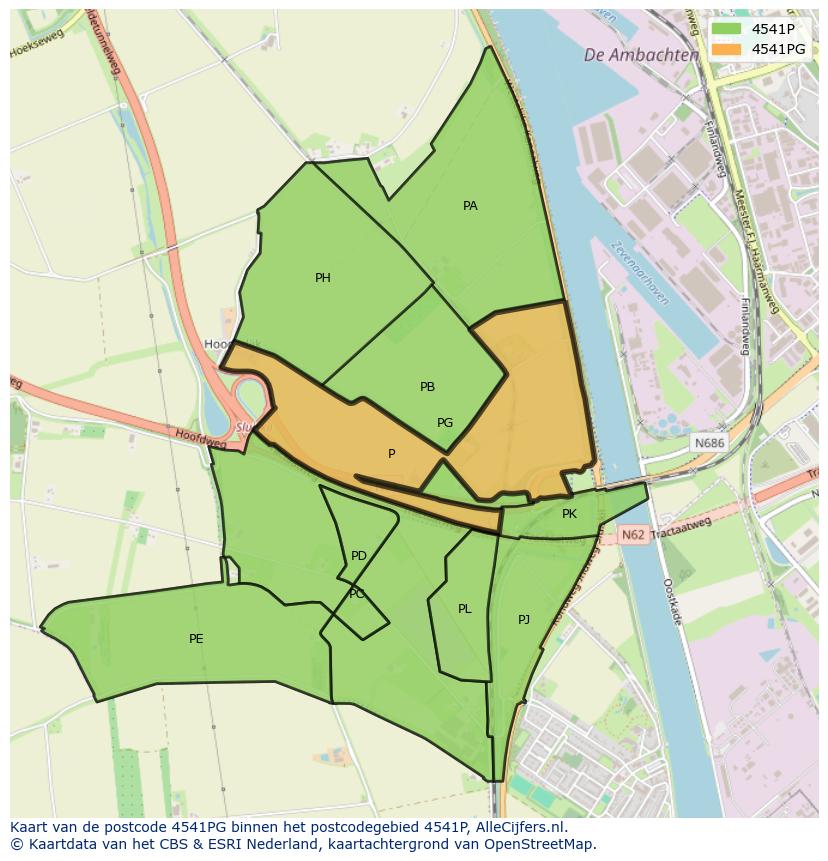 Afbeelding van het postcodegebied 4541 PG op de kaart.