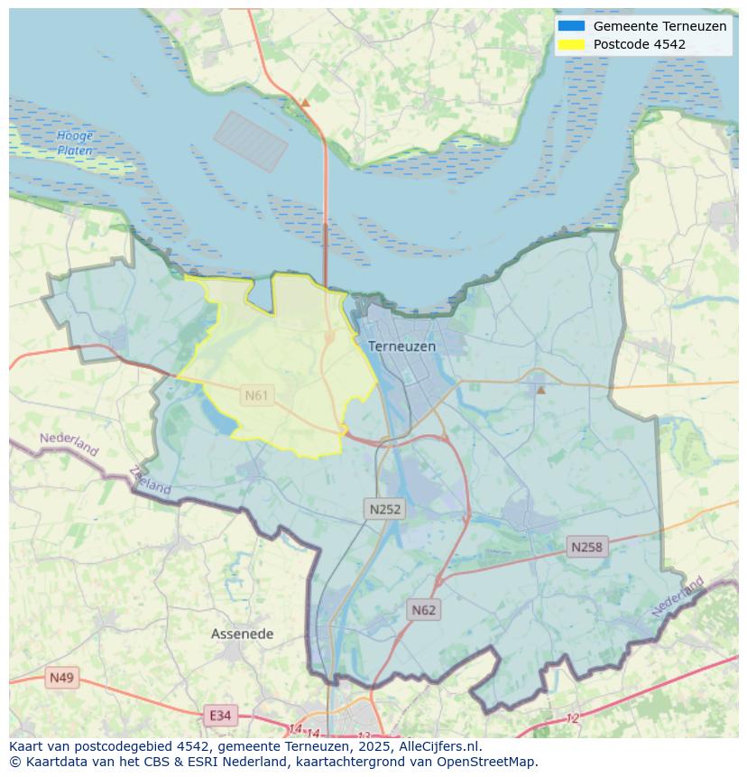 Afbeelding van het postcodegebied 4542 op de kaart.
