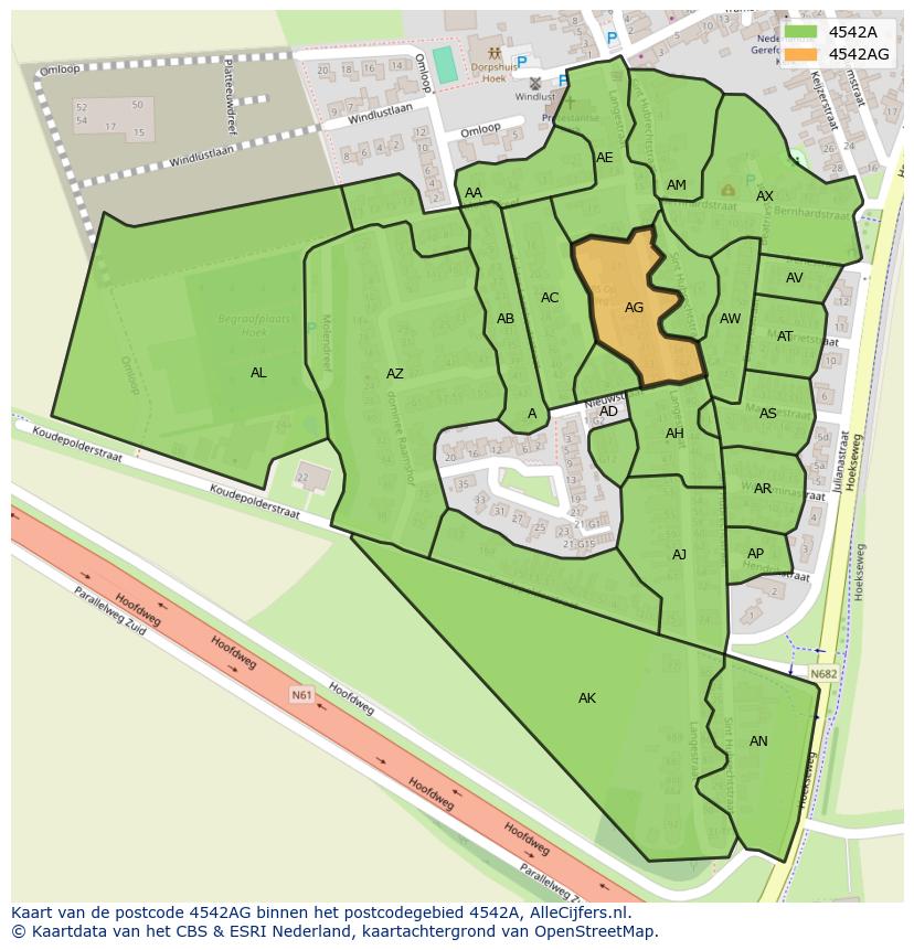 Afbeelding van het postcodegebied 4542 AG op de kaart.